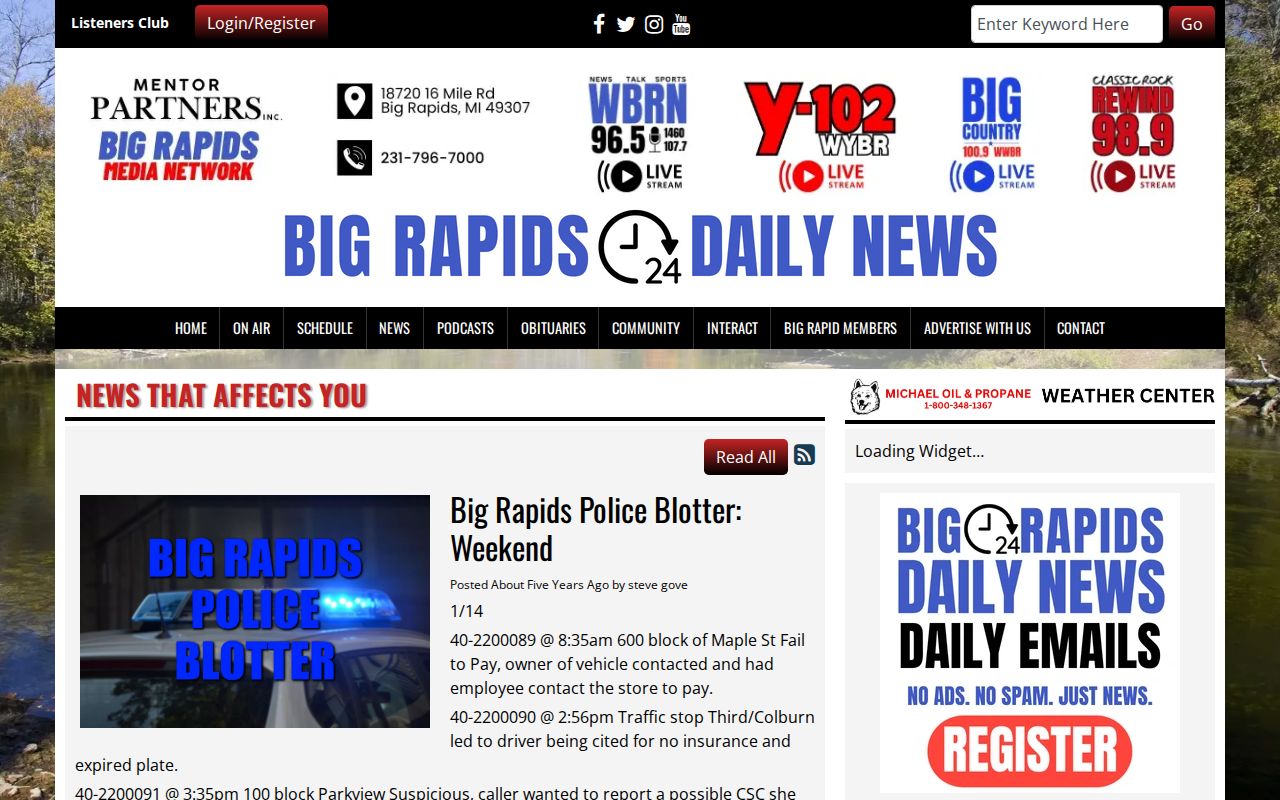 Historical Big Rapids multi-day police blotter relevant to Mecosta County arrest records