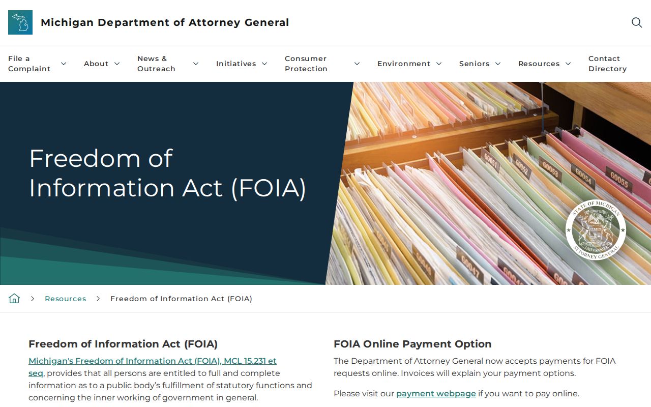 Michigan Attorney General FOIA response timing and costs